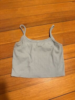 Ribbed Spaghetti Strap Crop Tank Top - Light Blue